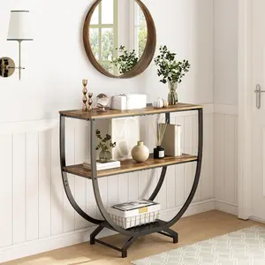 3 Tier Console Tables, 30" Height Entryway Table, Sofa Table Behind Couch Table, Industrial Entryway Furniture Entry Way Table with Storage for Living Room, Hallway, Entrance, Rustic Brown