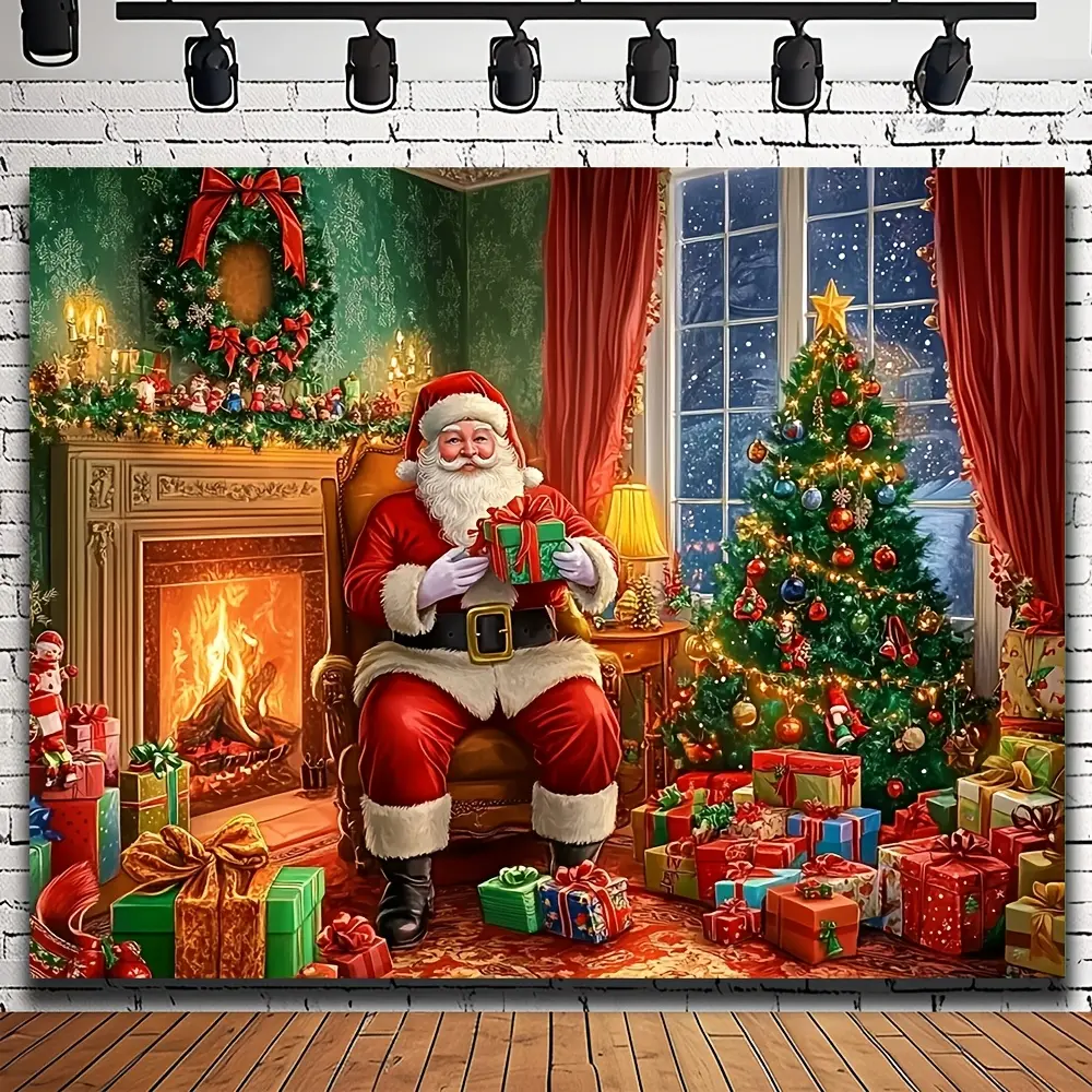 Vibrant Print Polyester Santa Claus Christmas Tapestry - Festive Home Office Wall Hanging, Party Decor Backdrop, Winter Holiday Gift for Fireplace & Christmas Tree Accents