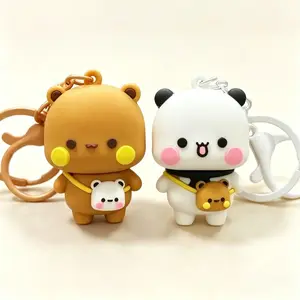 Bubu Dudu Panda Plush Doll Cute Kawaii Mini Panda Keychain Collectible Figure Soft Emotional Support Panda Toy Aesthetic Desk Decor Room Accessory Gift for Girls Teens Birthday Christmas Surprise