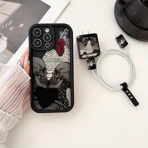 Halloween Skull Phone Case Set, Vintage Design, Includes Charger Cover & Cable Protector, Perfect Gift for iPhone Users