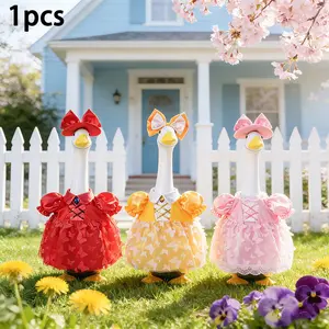 Spring Summer Large Bow Porch Goose Costume, 23 Inches Three-Color Butterfly Print Dress, Outdoor Garden Statue Goose Decoration, Garden Accessories