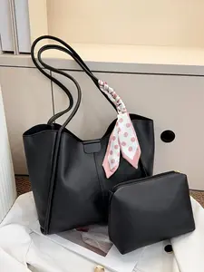 Elegant Scarf-Decorated Parent & Child Bag Set, Large Capacity Casual Shoulder Tote, Fashionable and Versatile Two-Piece Kit