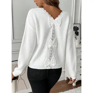 Women's Knitted Sweater with Back Butterfly Knot Design, Stylish Ladies' Pullover for Casual Wear, Comfortable and Trendy Fashion, Knitwear
