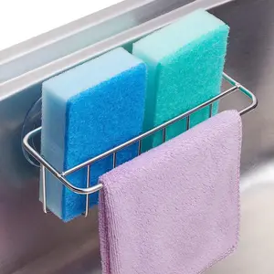 Sink Caddy Sponge Holder for Kitchen Sink Dish Cloth Hanger 2 Suspension Options(Suction Cups and Adhesive Hook