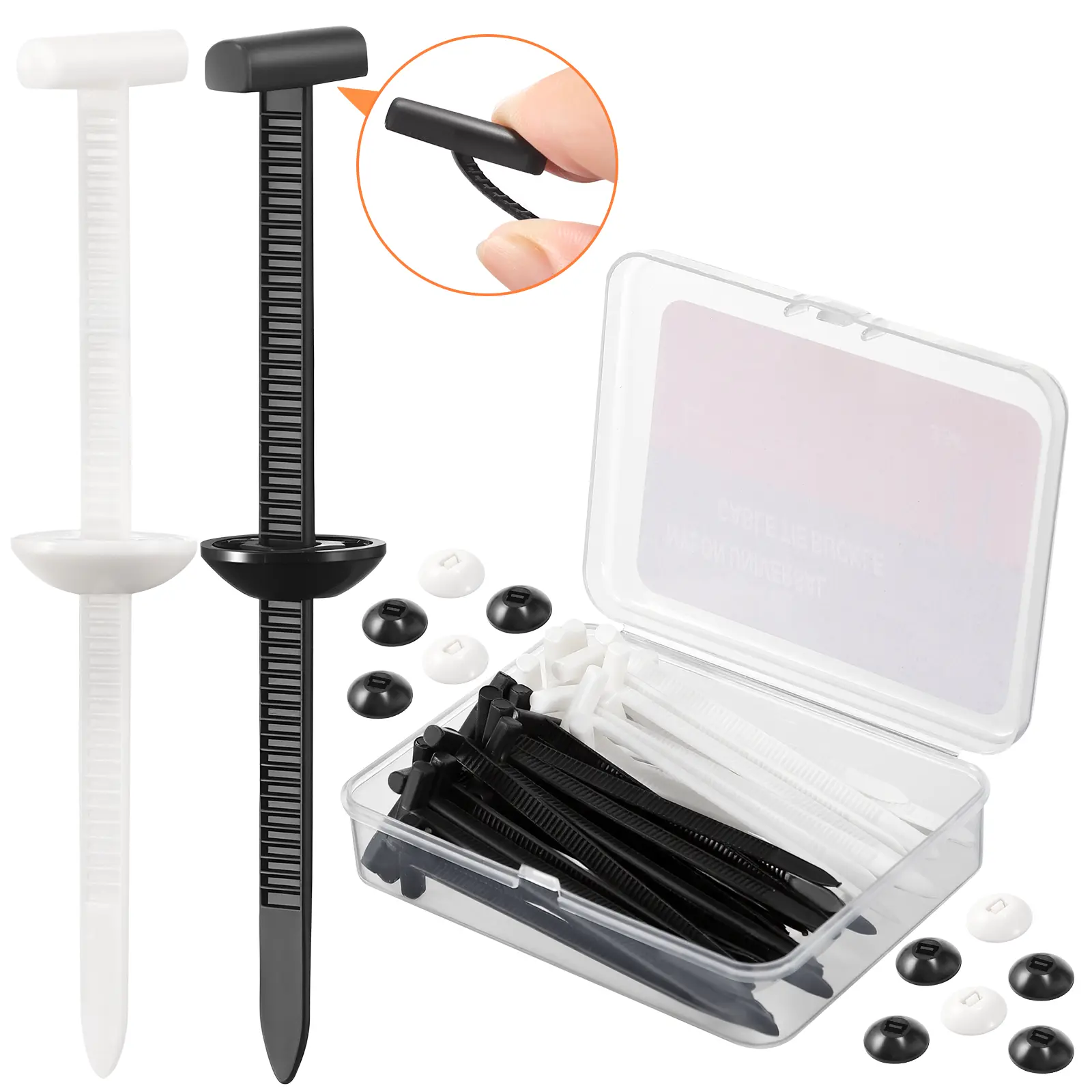 60Pcs Upgraded Nylon Universal Cable Tie Buckle 40 Black 20 White Heavy Duty Self Locking Zip Ties Holder UV Resistant Plastic Fasteners for Car Repairs Daily Use Automotive Securing Component
