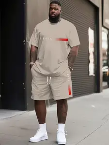 Men's Paris Print Plus Size Short Sleeve T-Shirt and Waist Shorts Set, Casual Sportswear, Loose Fit, Spring Summer Gift, Menswear Outfit