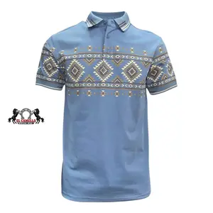 LAM-28232 Men’s Western Print Polo – Blue