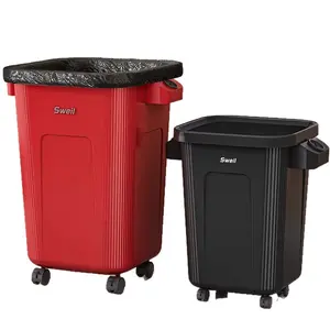 Multi-functional wheeled movable trash can, household large-capacity plastic storage bucket, simple bathroom cleaning cylinder
