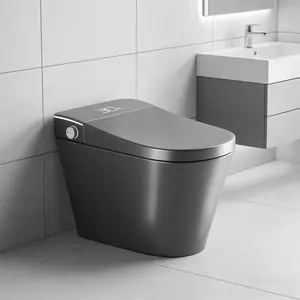 Grey One-Piece Smart Bidet Toilet, Auto Open/Close Seat With Warm Water & Air Dryer