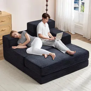 Chaise Lounge Chair Indoor 60'' x 54'', Oversized Sofa Bed Sleeper, High-Density Foam Cloud Couch with Dual-Height Armrests and 2 Pillows for Living Room, Bedroom, Reading Room