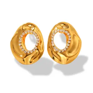 Zizi Jewelry Marilyn Round CZ Crystal Women's Stud Earrings - Classic Chunky Gold Design new style