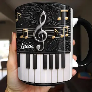 Personalized Music Note Piano Keys Mug Custom Accent Mug Music Lover Gift Pianist Gift Musician Coffee Cup for Him Her Piano Teacher Gift Band Student Gift Unique Music Theme Mug Creative Gift Idea