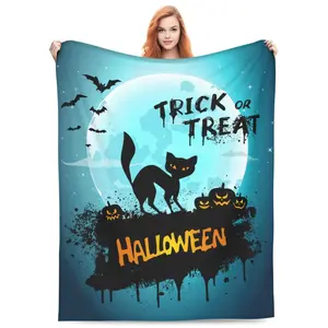 Halloween Blanket Cat Pumpkin Blanket Soft Flannel Blanket for Sofa Bed Warm and Lightweight for Boys Girls Adults 50 Inch X 40 Inch