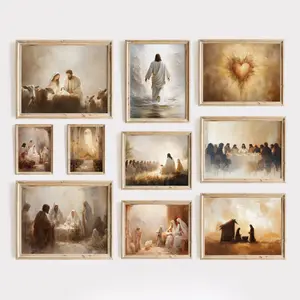 Christmas Nativity Set Jesus Wall Art, Christian Artwork Gallery Wall Set Prints, Vintage Jesus Nativity Wall Art,Christian Poster, for Living Room Bedroom Prayer Room less canvas funny toilet art museum-quality poster art print oval jesus