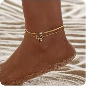 2Pcs Cuban Anklet Set Gold Silver Two-Tone Waterproof Adjustable Titanium Steel Beach Anklet Jewelry Gift for Mom Wife