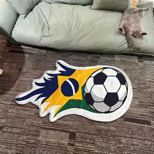 1pc Faux-Cashmere 100% Polyester USMCA World Cup Brazil-Spain-Portugal Triple-Flame Soccer Irregular ACCENT RUG, living/gaming flex lay, light absorb light slip-safe, passionate fan vibe glow-up space, machine-wash refresh soccer-lover gift