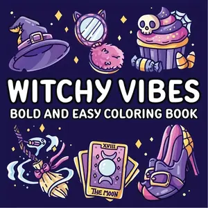 Witchy Vibes Coloring Book for Adults - Deluxe Thickened Watercolor Paper, 50 Pages, 20x20cm, Unique Halloween-Themed Cover with Witch Hat, Broom, Cauldron & More | Perfect Relaxation Gift for Holidays, Birthdays & Parties, Best for Christmas
