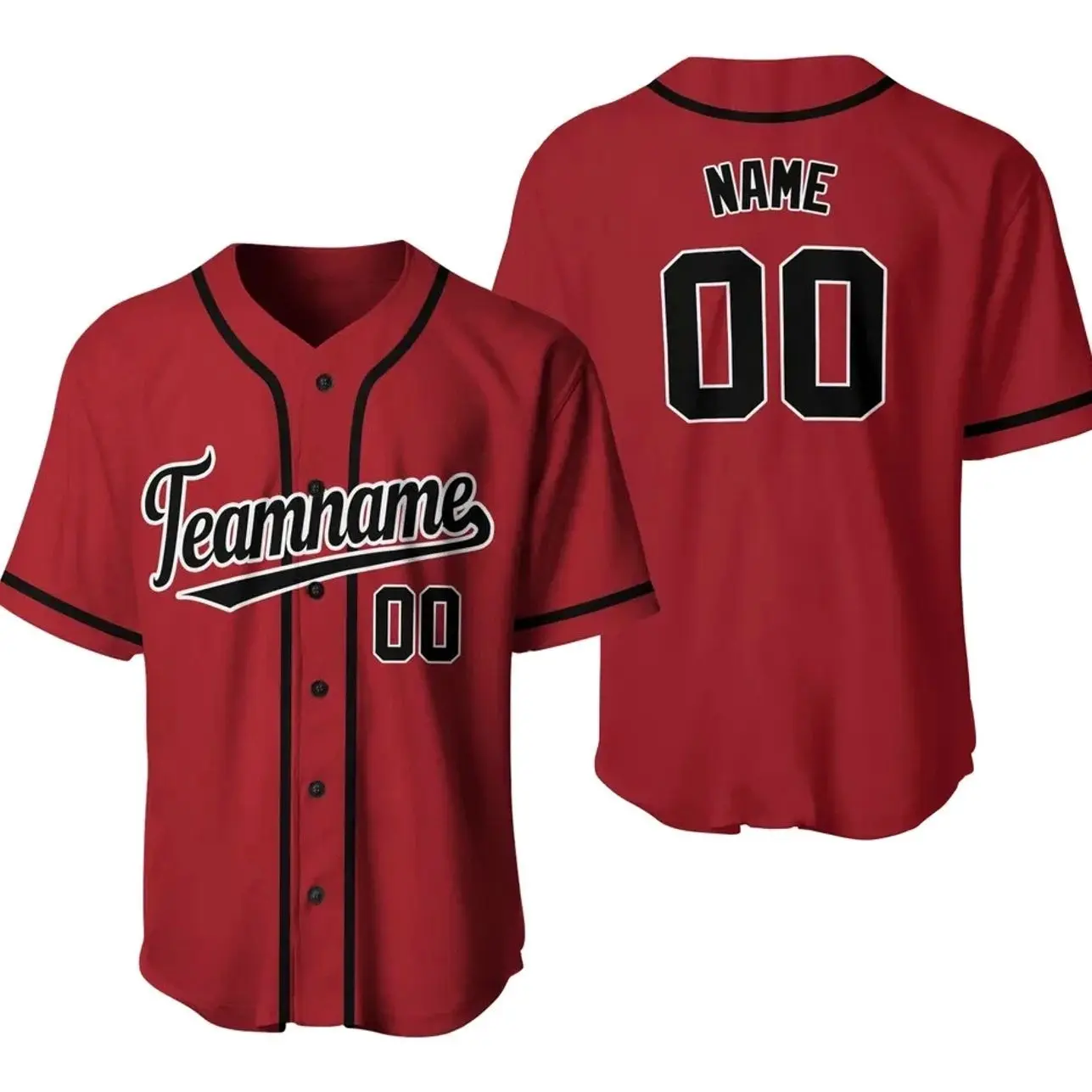 Custom Black Red Baseball Jersey Personalized Team Name Number Sports Shirt