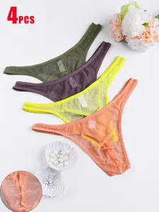 Men's Sheer Thin Lace Knit Thongs, 4-Pack Comfortable Underwear Set, Perfect for Special Holidays, Breathable All-Day Wear