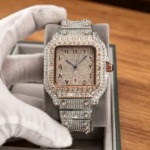 Two-Tone Diamond-Encrusted Wristwatch| Full Zircon Dial with Arabic Numerals, Understated Luxury for Men & Women
