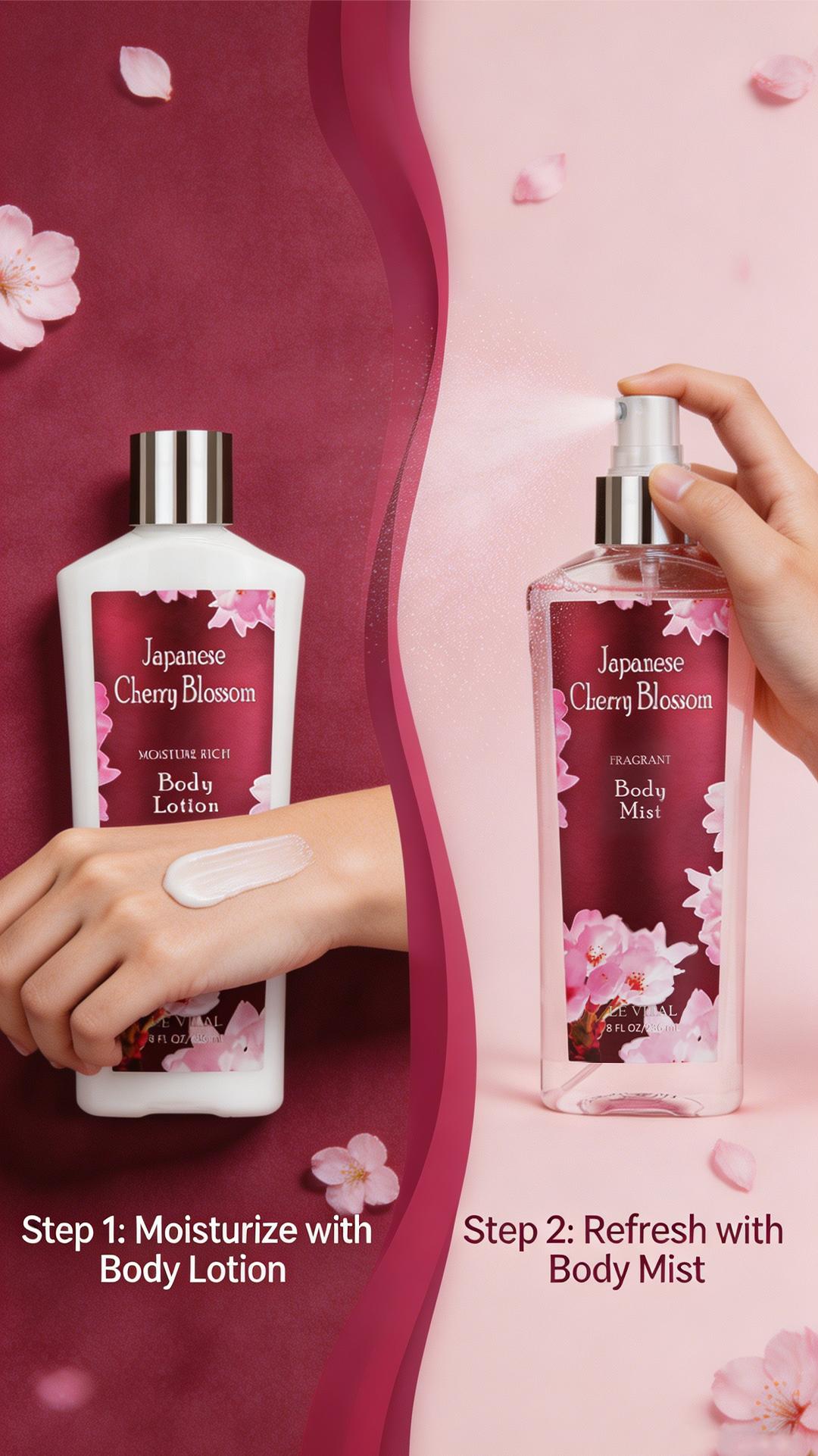 Vital Luxury Cherry Blossom Scented Bath Travel Set | 3oz Body Lotion, 3oz Body Mist | Rich Lather, All-Day Freshness, Moisturizing & Revitalizing | Ideal Gift for Mom, Wife, Sister & Girlfriend! Moisturize Vital Luxury Cherry Blossom Scented Bath Travel Set | 3oz Body Lotion, 3oz Body Mist | Rich Lather, All-Day Freshness, Moisturizing & Revitalizing | Ideal Gift for Mom, Wife, Sister & Girlfriend! Moisturize