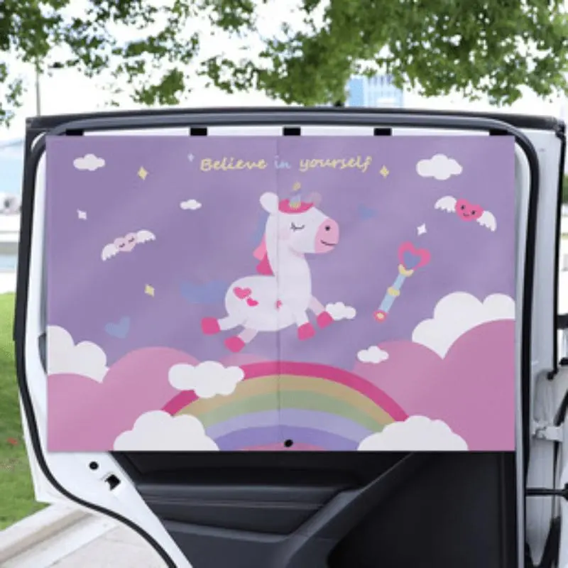 Cartoon Unicorn Pattern Car Sunshade, Magnetic Double Layer Car Sunshade, Car Window Shades, Car Exterior Accessories, Magnetic Sunshades, Sunshade For Car Outside