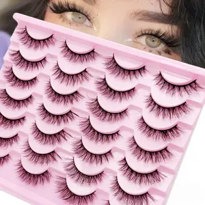 14 Pairs 3D Faux Eyelashes, Natural Look Fluffy Cat Eye Lashes, Hypoallergenic, 15mm Long, DIY, Stage, Daily Wear, Foam Holder, Makeup