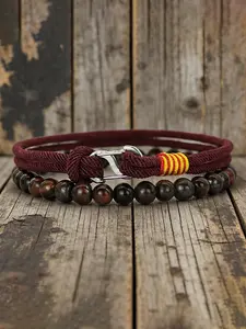 Men's Handmade Rope Beaded High Quality Bracelet Set, 2 Pieces, Natural Stone Jewelry, Agate Fossil Style, Perfect Gift for Him, Premium Bracelet, Exquisite Bracelet