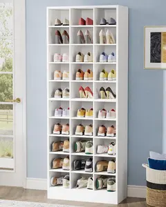 LustreC 10-Tier Shoe Storage Cabinet, White Wooden Shoe Rack with 30 Cubbies, Freestanding Tall Entryway Shoe Organizer for Closet, Entryway, Living Room