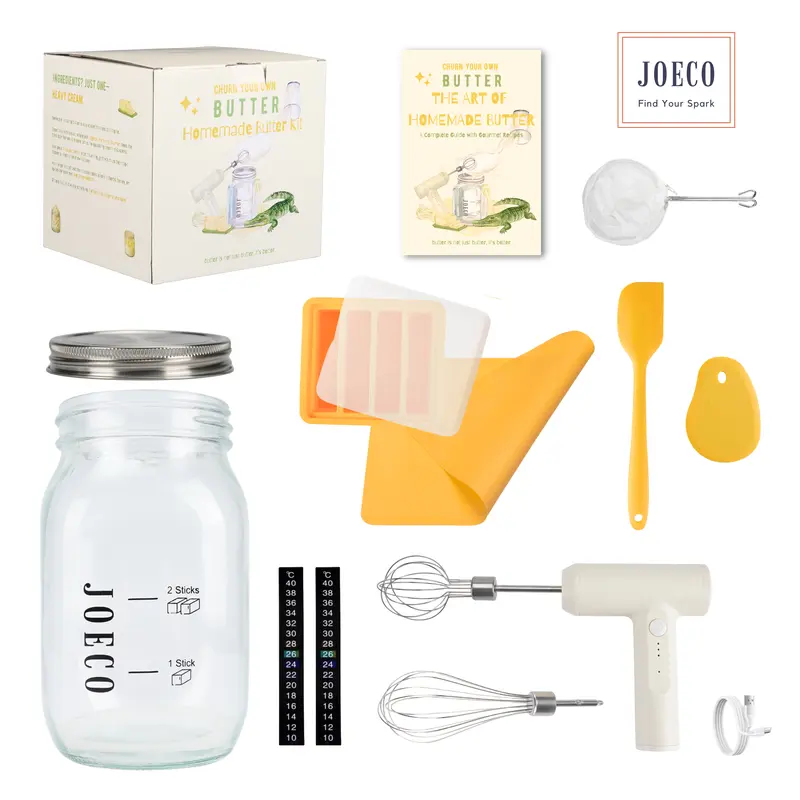 Golden Butter Essentials | Complete Homemade Butter Kit with Handheld Churner, 32 oz Heavy Cream Jar, Silicone Tools, Cheesecloth Strainer, Butter Mold & Recipe Booklet | DIY Butter Making Kit | Kitchen Gift for Home Cooks, Bakers & Sourdough Lovers