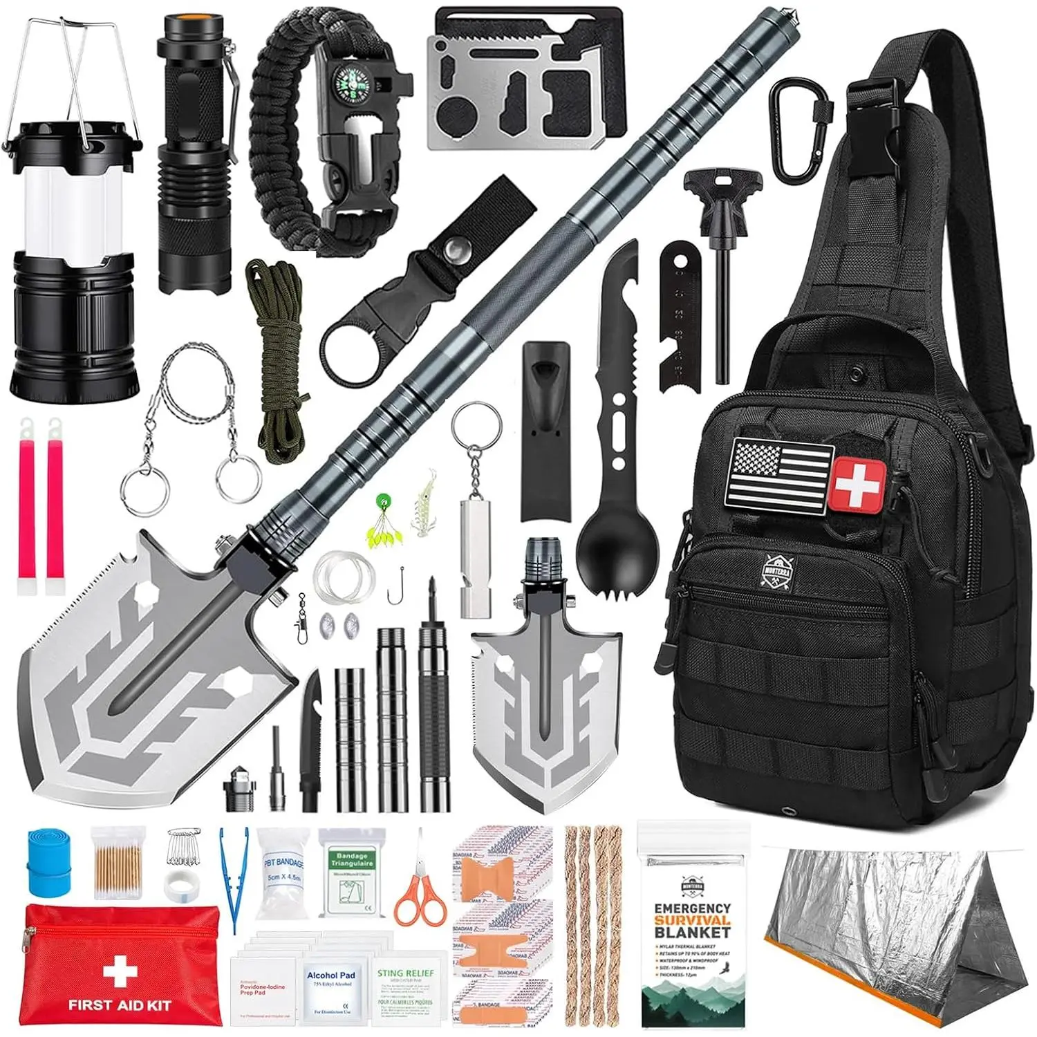 250 Piece Emergency Survival Kit, First Aid Bug Out Go Bag with Molle Backpack for Hiking Camping