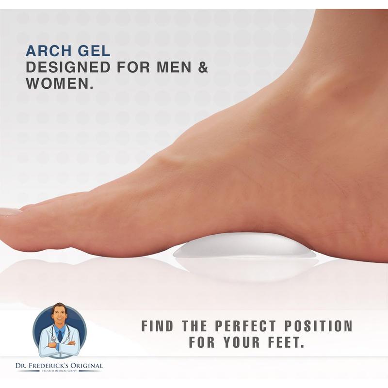 Dr. Frederick\u2019s Original Arch Support Gel Inserts - 6 ct - High Arch Support for Plantar Fasciitis, Flat Feet & PES Cavus - Peel & Stick Reusable Insoles for Men & Women - Fits All Shoe Types