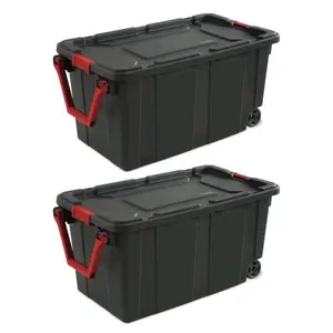 40 Gallon Wheeled Industrial Tote Stackable Storage Bin with Latch Lid Plastic Container with Heavy Duty Latches 2-Pack