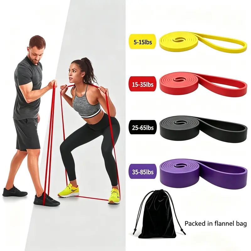 TPE Resistance Bands, 4-Piece Long Loop Workout Bands for Strength Training, Stretching, Arm Workouts for Women, 5-85LB Set with Pouch, Stretching Bands