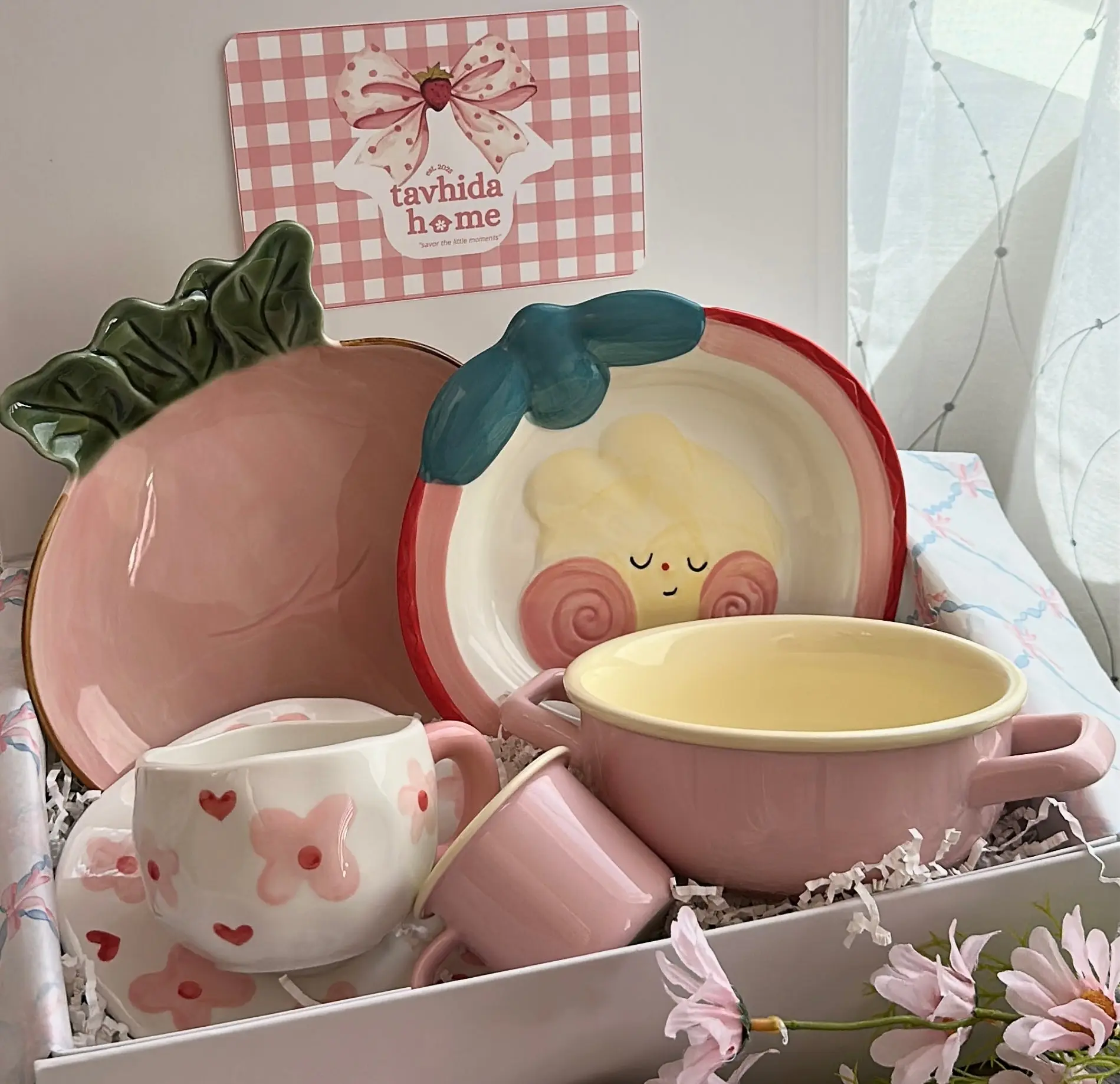 Pink Ceramic Bundle – 5 Piece Cup, Mug, Bowls & Plates Set