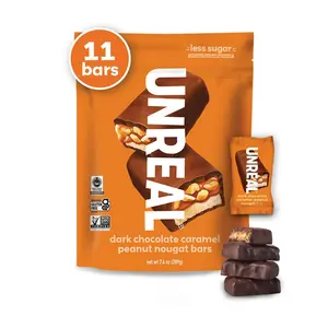 (A)UNREAL Dark Chocolate Peanut Caramel Nougat Bars, Individually Wrapped Low Sugar Chocolate Snacks with Organic Ingredients, Soy Free, Non-GMO, 1 Bag 209g