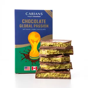 CARIANS Global Passion Dubai Chocolate, Premium Chocolate Bar with Luxurious Pistachio Cream Center and Signature Crunch, Gourmet Game Night Snack & Champion's Treat, 2.7oz