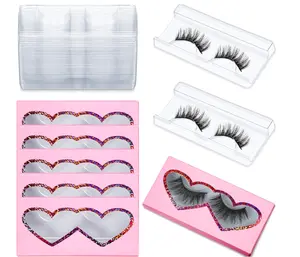 Maitys Pink Eyelash Packaging Box and Tray - 60 Pieces Empty Boxes and Tray for False Eyelashes Storage - Makeup, Color
