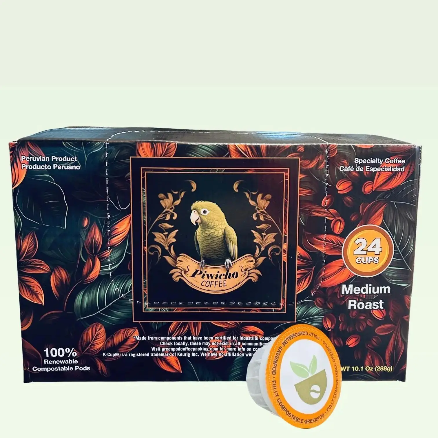Piwicho Coffee Compostable Coffee Pods - Medium Roast (24c) K Cup Compatible with Keurig System Natural black