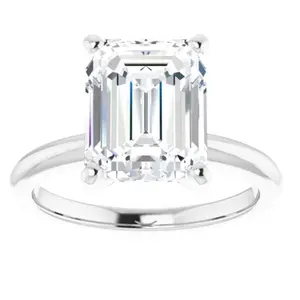 4Ct Emerald Solitaire Moissanite Engagement Ring in White Yellow or Rose Gold