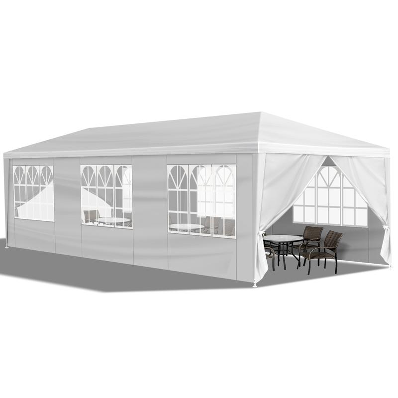 Outdoor Party Tent 10'x30' with 8 Removable Sidewalls Waterproof Canopy Patio Wedding Gazebo White Big Spacious Durable PE Cloth Upgraded Pipe Connection for Better Stability