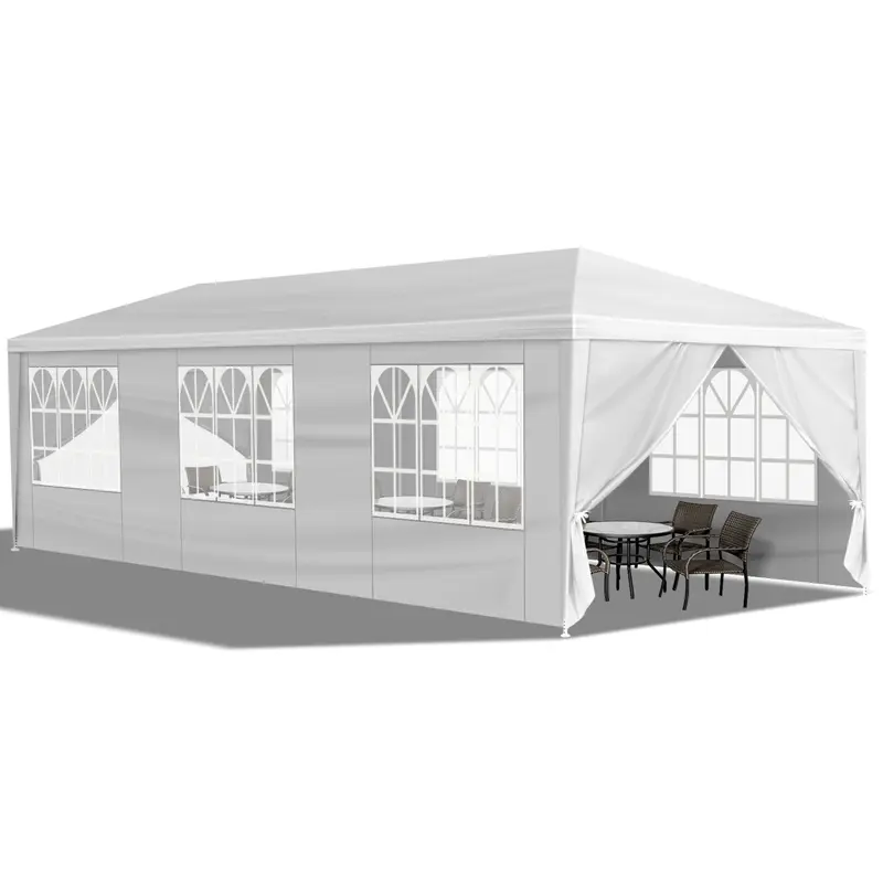 Outdoor Party Tent 10'x30' with 8 Removable Sidewalls Waterproof Canopy Patio Wedding Gazebo White Big Spacious Durable PE Cloth Upgraded Pipe Connection for Better Stability