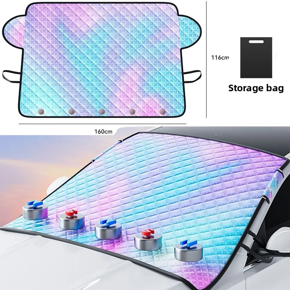 Universal Car Windshield Half Cover (63"x45.6") - Cotton & Aluminum Film Accessory, Winter Ice Snow Guard, Rain Protector, UV-Shielding Sunshade, Dust-Resistant Heat Insulator, Simple-Install Car Exterior Item