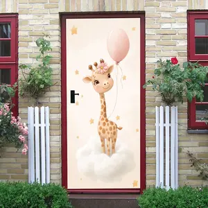 2pcs Cute Cartoon Giraffe Wall Stickers for Kids Room Bedroom Decor Pink Balloon Cloud Star Pattern Self Adhesive Removable Eco Friendly PVC Material Baby Room Decoration Wall Art Nursery Wall Decor