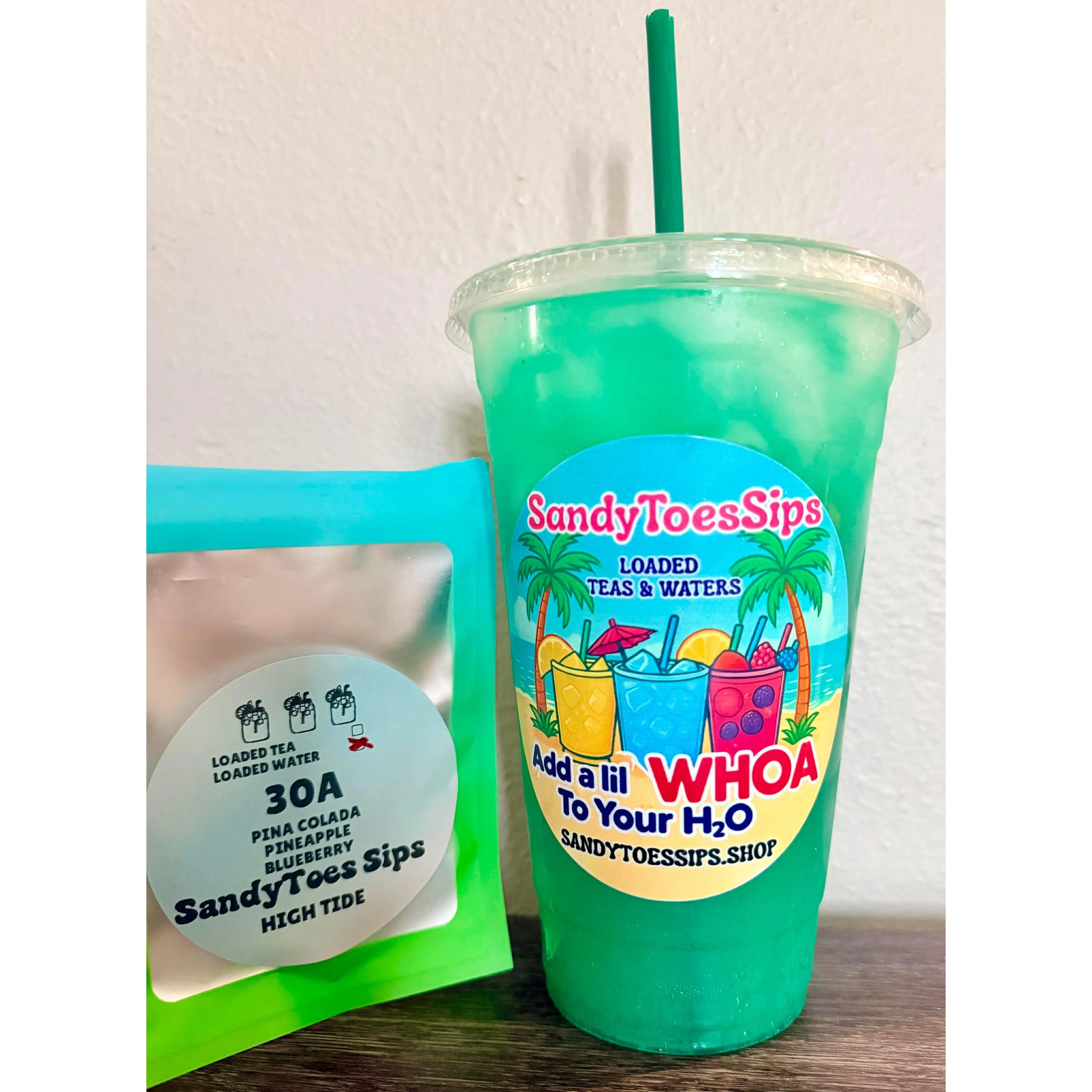 SandyToes Sips 30A Loaded Tea & Loaded Water Drink, Sugar-Free, Gluten-Free, Pineapple Colada Flavor, Tsunami-Inspired, Electrolyte-Packed with Guarana