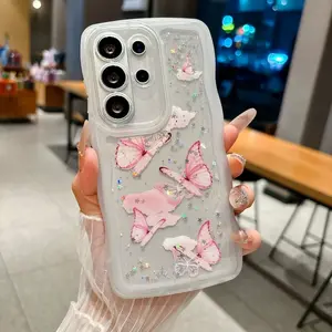 For Samsung Galaxy S26 Plus Ultra A17 A37 A57 5G Butterfly Glitter Transparent Wavy Silicone Case Shockproof Cover