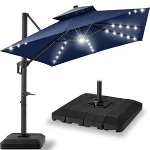 Best Choice Products 9x12ft 2-Tier Square Outdoor Solar LED Cantilever Umbrella w/ 360-Rotating Base  –