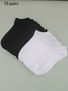 Women's 10 Pairs Solid Ankle Socks, Comfy Breathable Knit Socks for Women, Multipack Women Socks Lady for Summer Daily Wear
