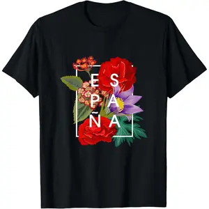 100% Cotton Flowers of Espa?a - Spain Word Art - Spanish Pride T-Shirt