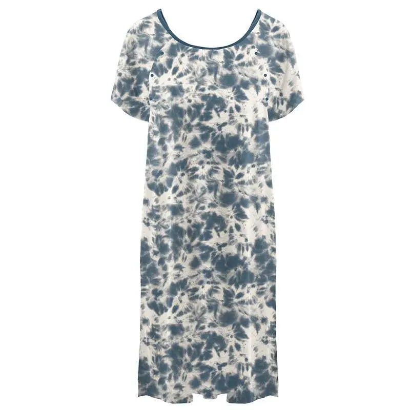 Women's Print Bamboo Hospital Gown - Deep Sea Tie Dye